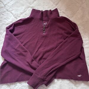 Hollister Size Small Burgundy Quarter Zip Waffle Sweater
